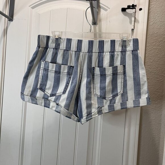 Rewash Striped Blue White Pull On Shorts Beachy Coastal Womens Size M High Rise - Picture 4 of 8